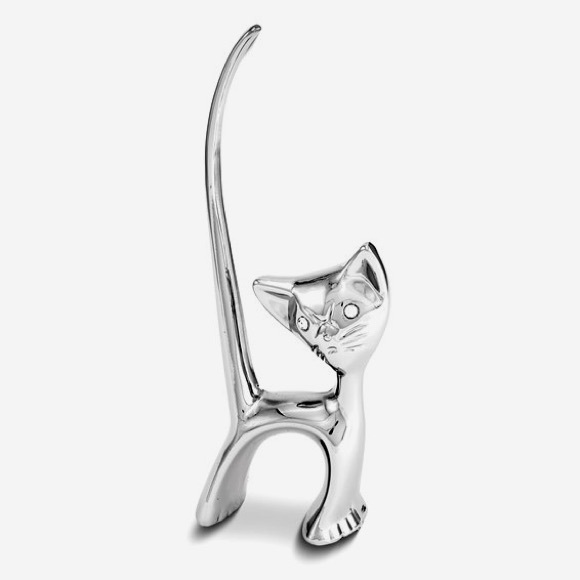 Adorable Silver-tone Chrome Plated Purring Cat Ring Holder, gift for cat lovers - Picture 3 of 4
